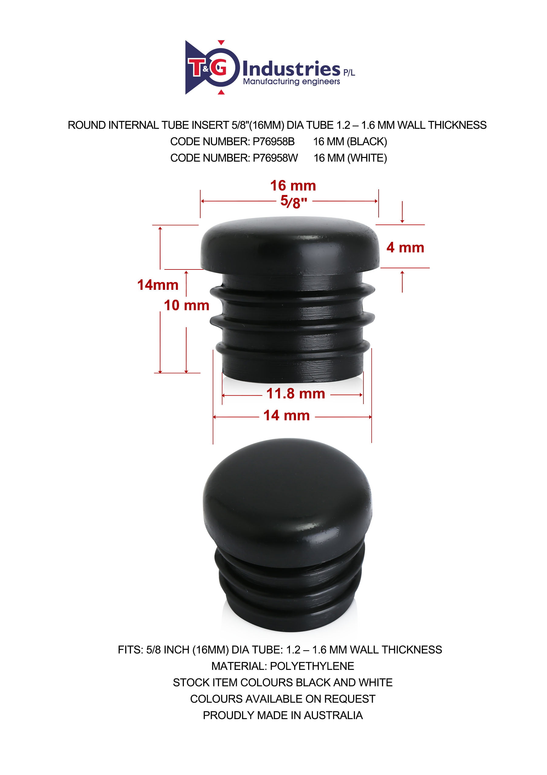 Plastic Chair Feet 5 Pack Round Tube Insert 76.2mm 2mm-4mm Wall End Tube Caps 